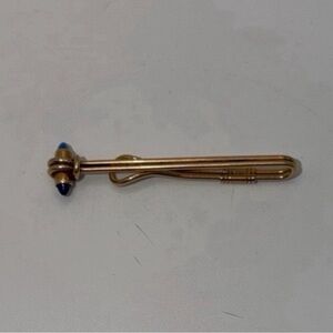 Vintage Signed Krementz Gold Plated with Dark Blue 2 1/2” Tie Clip